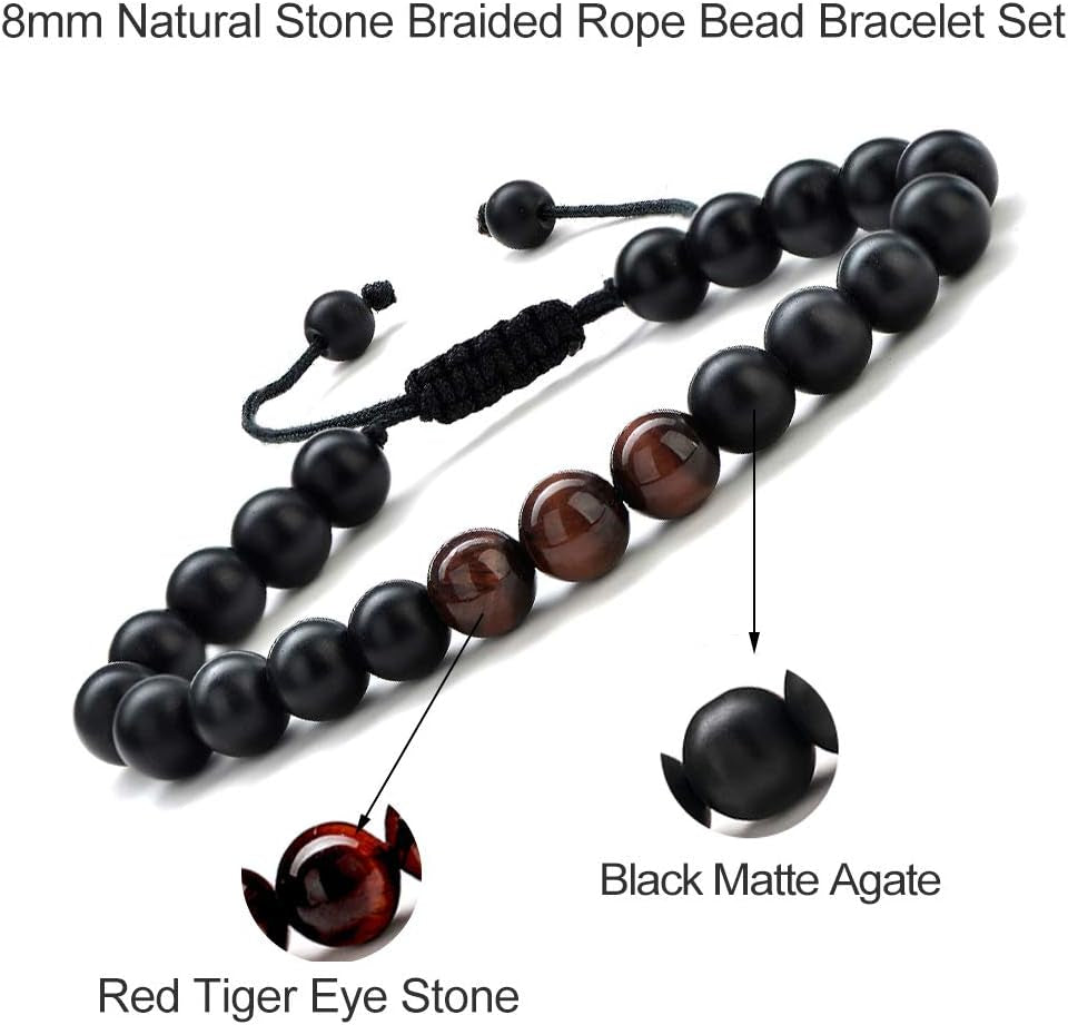 Natural Stone Bracelets for Men - 8Mm Tiger Eye | Matte Agate | Lava Rock Bracelets for Men Teen Boys Gifts Birthday Anniversary Christmas Gifts for Men Teens