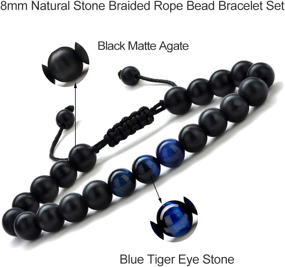 Natural Stone Bracelets for Men - 8Mm Tiger Eye | Matte Agate | Lava Rock Bracelets for Men Teen Boys Gifts Birthday Anniversary Christmas Gifts for Men Teens