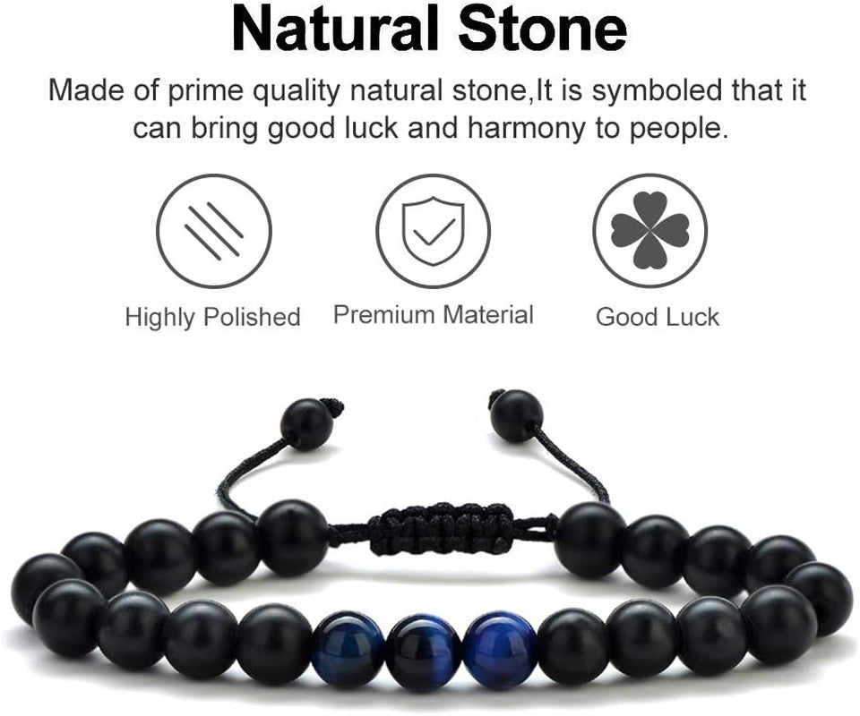 Natural Stone Bracelets for Men - 8Mm Tiger Eye | Matte Agate | Lava Rock Bracelets for Men Teen Boys Gifts Birthday Anniversary Christmas Gifts for Men Teens